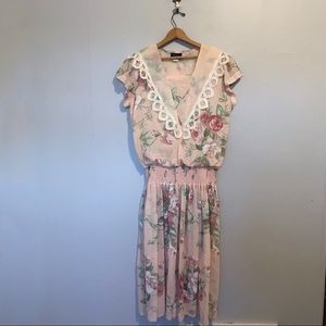 Vintage 1980s Floral Dress Pink Girly